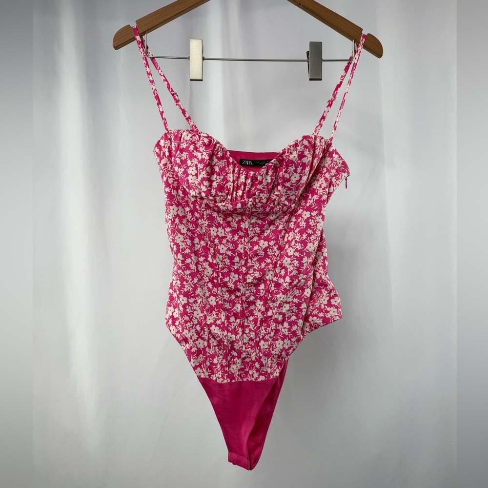 Zara Printed‎ Corset Bodysuit in Pink White Size Small - Picture 5 of 8